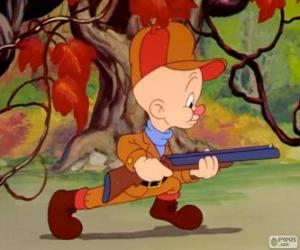 yapboz Elmer Fudd, Bugs Bunny avlamak için deneyen avcı